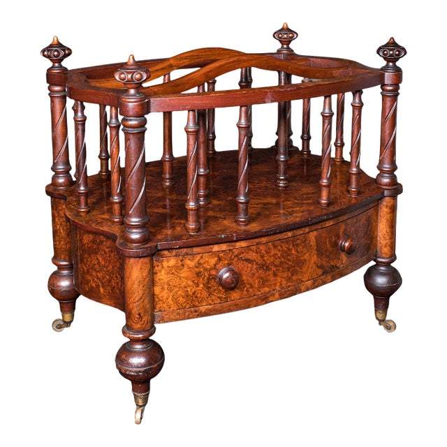 Antique Canterbury Stand, English, Burr Walnut, Newspaper, Magazine, Regency For Sale