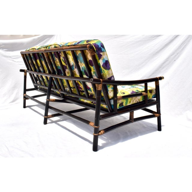 Wood Superb 1950's Rattan, Cane and Brass Sofa by John Wisner for Ficks Reed For Sale - Image 7 of 11