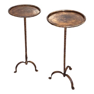 Mid-Century Modern Spanish Martini Tables in Gilded Wrought Iron, 1960s, Set of 2 For Sale