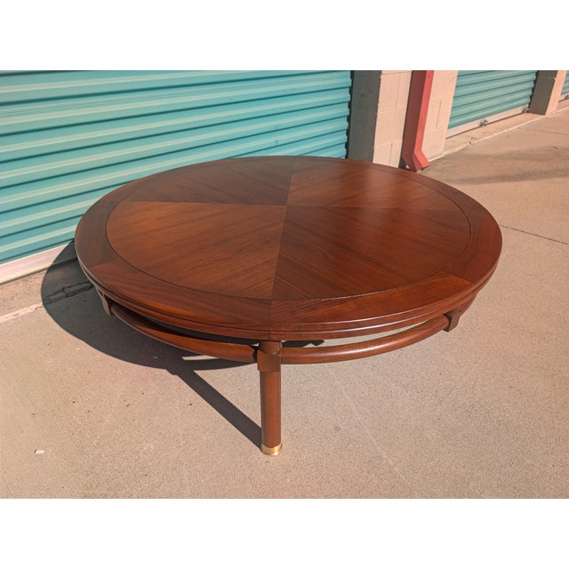 Heritage Mid Century Modern Round Walnut Coffee Table by Heritage, C1960s For Sale - Image 4 of 13