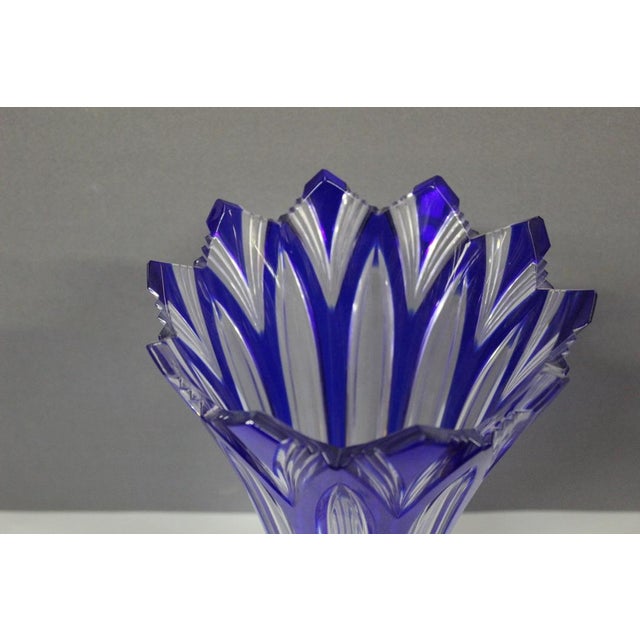 Blue Large Bohemian Crystal Lotus Vase, 1950s For Sale - Image 8 of 11