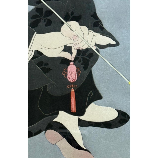 Framed Rare Japanese Woodblock Print Le Lotus Noir Chine by Paul Jacoulet For Sale - Image 11 of 16