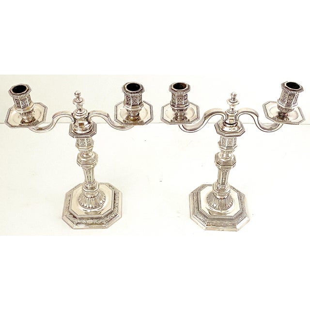 Pair Silverplated Christofle 'Dupérier' Collection 2 Light Candelabra For Sale - Image 12 of 12
