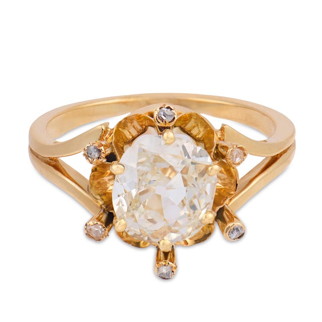 Victorian 19th Century Victorian Gia 1.35 Carat Old Mine Cut Diamond 18k Yellow Gold Engagement Ring, Size 5 For Sale - Image 3 of 7