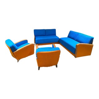 1940s Custom Schlaraffia Furniture Sectional Daybed and Chairs Living Room Set | Imported From Germany For Sale