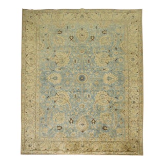 Early 20th Century Antique Light Blue Gold Tabriz Rug - 9'1" x 12'10" For Sale