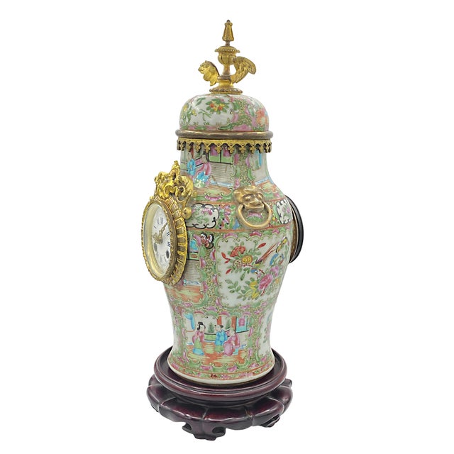 19th Century French Clock in a Canton Famille Rose Porcelain Vase For Sale - Image 3 of 11