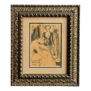 Vintage Portrait of Women, Signed & Framed Original Art For Sale