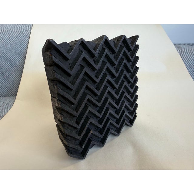 Indian Antique Large Print Block Chevron Wooden Sculpture For Sale - Image 3 of 7