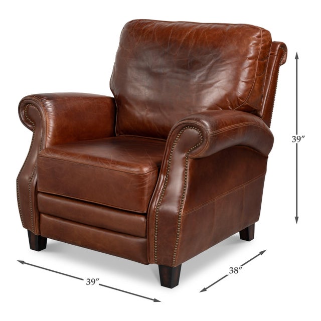 English Club Leather Recliner in Chestnut Brown For Sale - Image 11 of 11