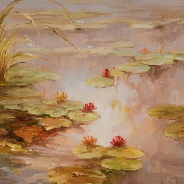 Late 20th Century Framed Signed Vera Oxley Waterlilies Oil on Canvas For Sale - Image 4 of 12
