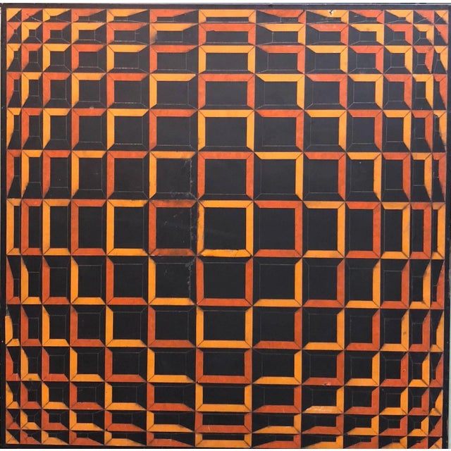 Manner of Victor Vasarely (1908-1997) This piece is unsigned. it is colored tape applied to a metal box frame. there is...