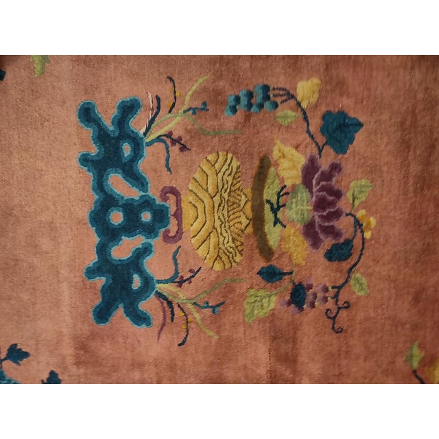 Art Deco 1920s Antique Rose Floral Rectangle Chinese Art Deco Carpet by Nichols Workshop For Sale - Image 3 of 6