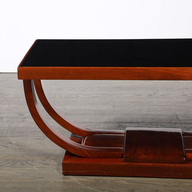 Art Deco Machine Age Walnut Cocktail Table W/ Inset Vitrolite Top by Modernage For Sale - Image 4 of 11