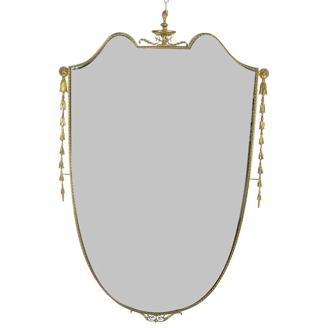 Mid-Century Italian Mirror in Brass, Italy, 1950s For Sale