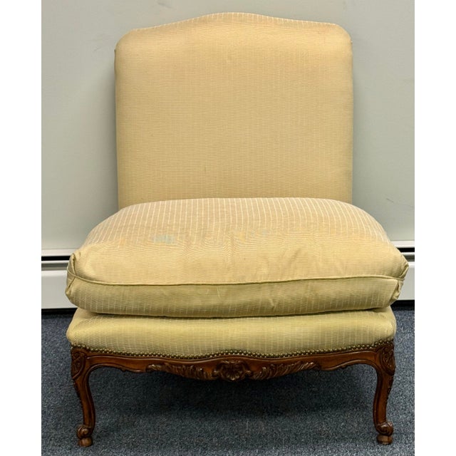 French Ralph Lauren Carved French Upholstered Slipper Chair For Sale - Image 3 of 12