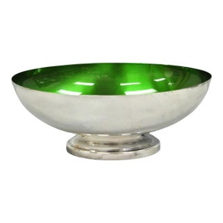 Vintage Wallace 9100 Modern Green Enamel Silver Plated Oval Serving Fruit Bowl For Sale