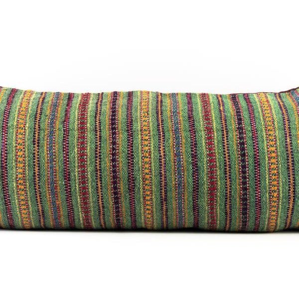 Green Woven Boho Lumbar Pillow Chairish