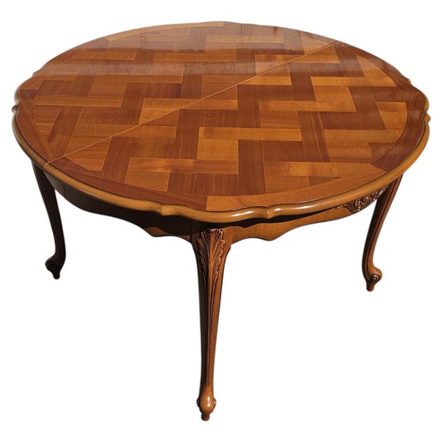 Brown French Louis XV Style Extendable Marqueterie Cherrywood Dining Table, 1880s For Sale - Image 8 of 18