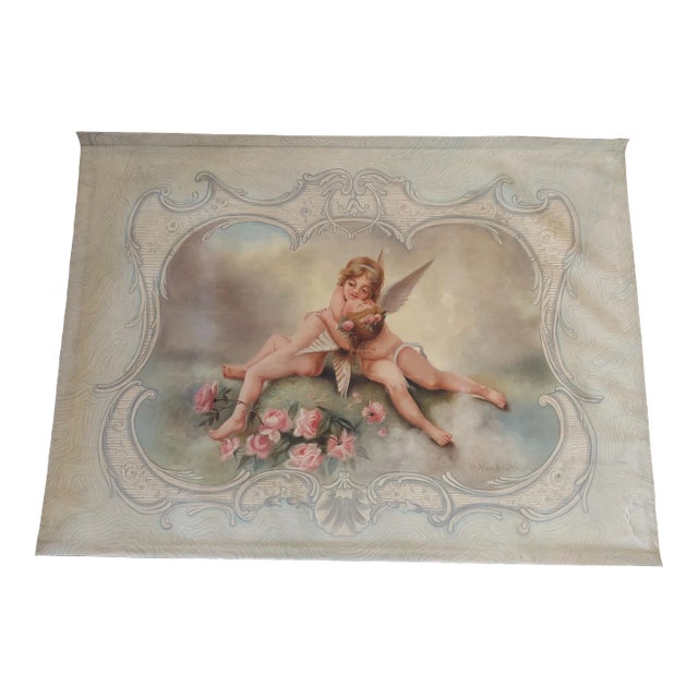 1920s Signed M. Van Der Voort Oil Painting on Canvas of Cherubs For Sale