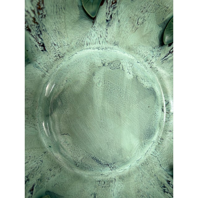 Large Vintage Aqua Glazed Pottery Scalloped Frog Bowl For Sale - Image 10 of 11