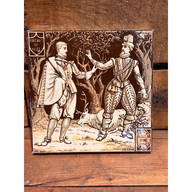 Antique Minton China Works Tile Set c.1880 Sir Walter Scott Waverley Scenes For Sale - Image 10 of 14