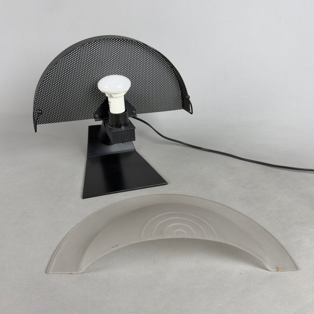Black Modernist Opal Glass Half-Moon Metal Table Lamp, 1980s For Sale - Image 8 of 13