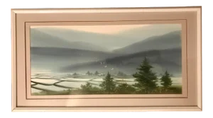 1987 Asian Landscape Watercolor Painting, Framed