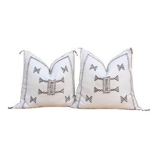 Pair of Charcoal Trail Cactus Silk Moroccan Pillows For Sale