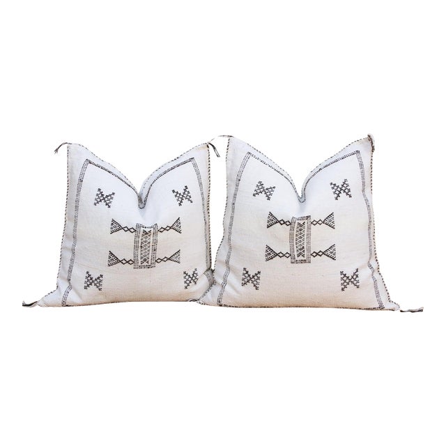 Pair of Charcoal Trail Cactus Silk Moroccan Pillows For Sale
