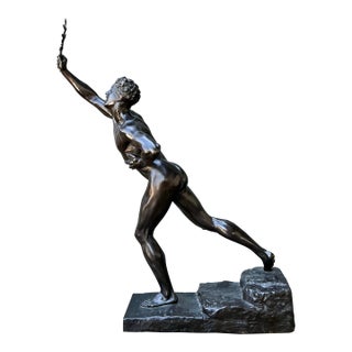 Vintage Max Kruse “Messenger of Victory” Bronze Sculpture of Man For Sale