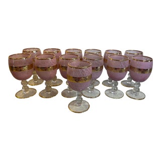 Interglass Hollywood Regency Marbled Rose Italian 24k Gold Glasses- Set of 22 For Sale
