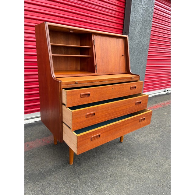 Vintage Danish Mid Century Modern Teak Secretary Desk For Sale In San Diego - Image 6 of 11