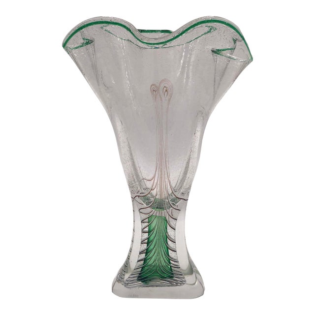 1930s Signed Adam Jablonski Crystal Art Glass Vase For Sale