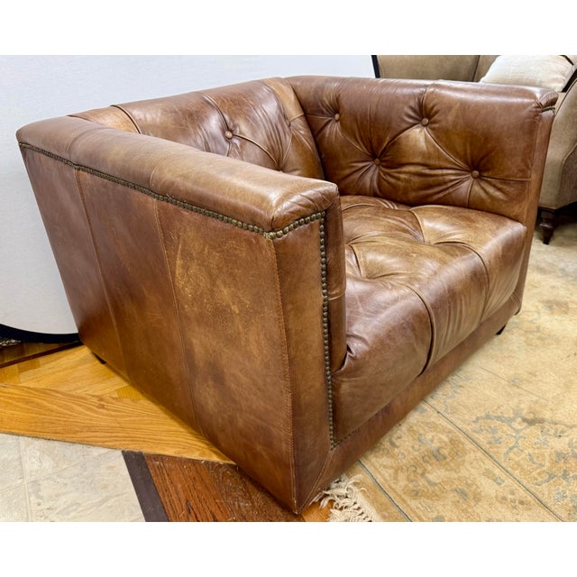 Restoration Hardware Restoration Hardware Savoy Tufted Leather Club Chair For Sale - Image 4 of 7