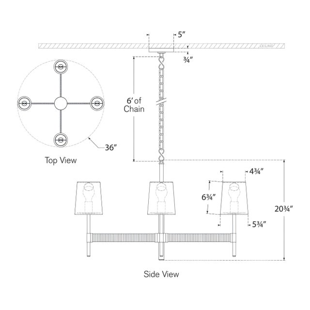 Transitional Suzanne Kasler for Visual Comfort Signature Elle Large Chandelier in Polished Nickel & Black Rattan with Linen Shades For Sale - Image 3 of 3