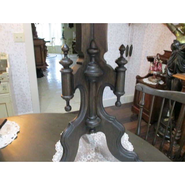 Antique Hand Carved Wood Victorian Lamp / Clock Table Walnut Refinished Mint For Sale - Image 13 of 16