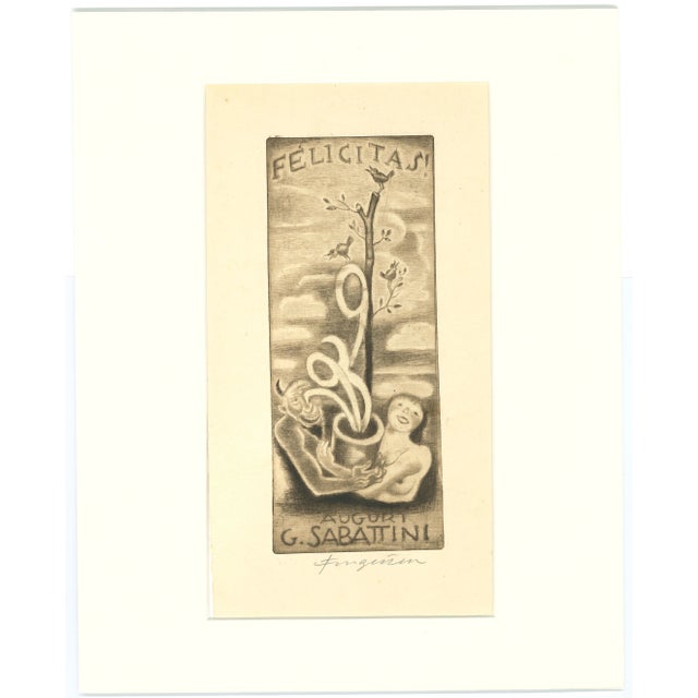 Ex Libris - Felicitas is an original woodcut printrealized by Michel Fingesten in the 1930s Hand-signed on the lower...