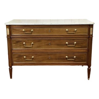 Louis XVI Mahogany Chest of Drawers with Marble Top, 1950s For Sale