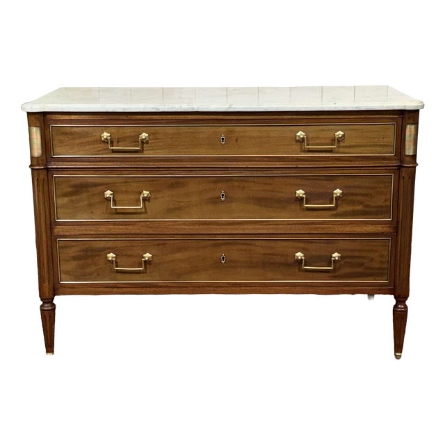 Louis XVI Mahogany Chest of Drawers with Marble Top, 1950s For Sale