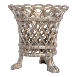 Pewter/Gold Lattice Footed Planter, Large For Sale