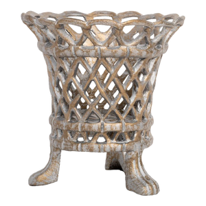 Pewter/Gold Lattice Footed Planter, Large