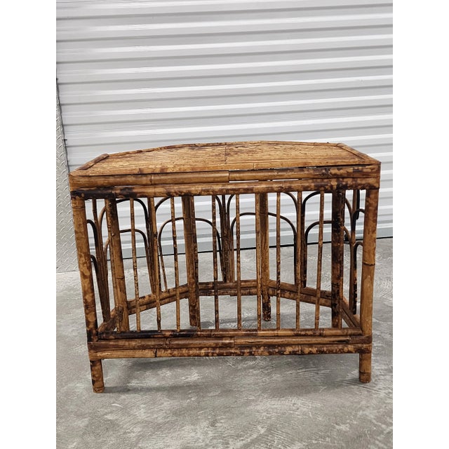 Wood Mid Century Burnt Bamboo Demi-Lune Table For Sale - Image 7 of 13