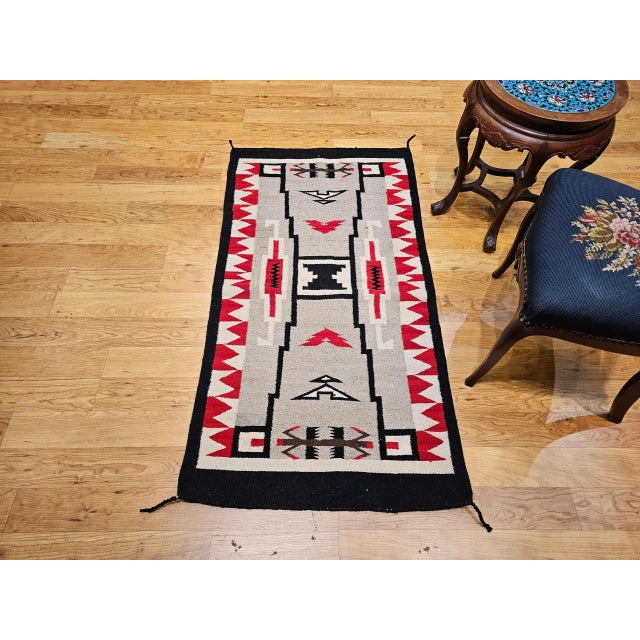 Vintage Native American Navajo Rug, Handwoven Wool, Storm Pattern, 30” X 55” For Sale - Image 11 of 12