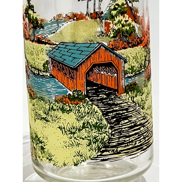 Libbey Glass Co. Vintage Pair of Libbey Vintage Covered Bridge Country Scene Tumblers Glassware For Sale - Image 4 of 4