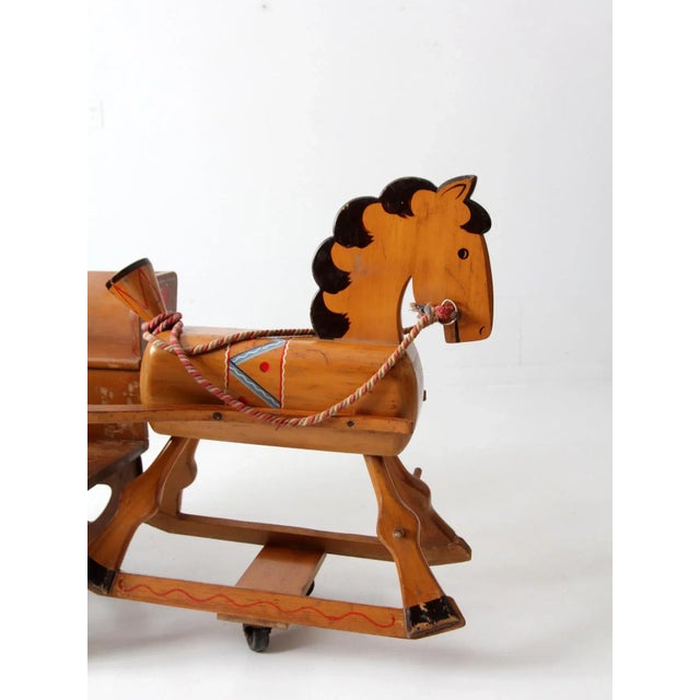 Farmhouse Vintage Folk Art Toy Riding Horse and Cart For Sale - Image 3 of 12