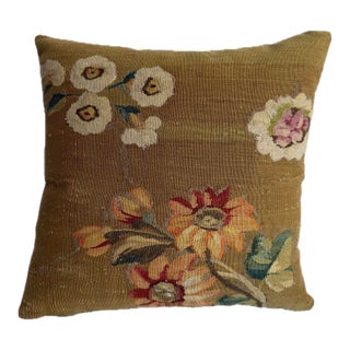 1850s Aubusson French Tapestry Pillow With Floral Bouquet For Sale