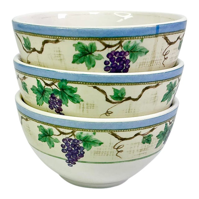 Early 21st C Vintage Boho Chic Merlot Grape Motif Dessert Bowls - Set of 3. For Sale