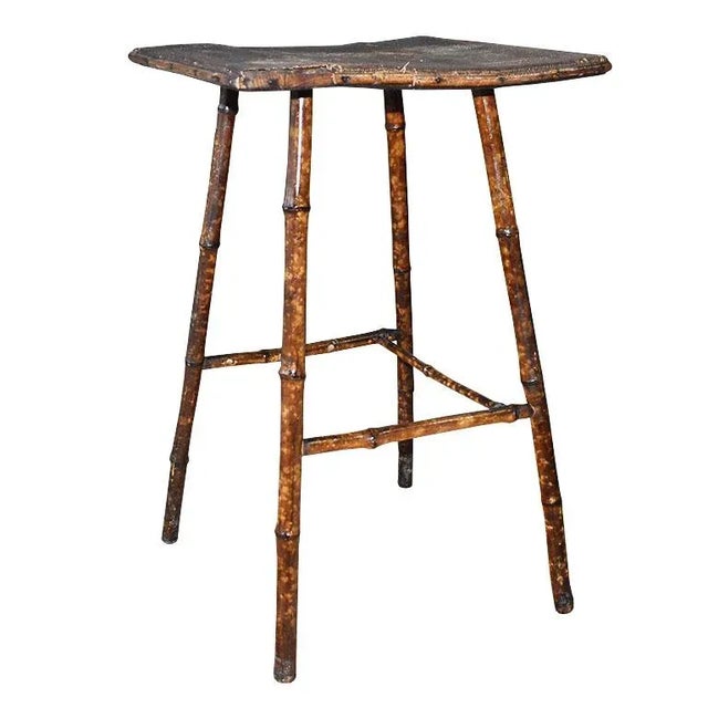 Traditional English Antique Square Burnt Bamboo and Wood Side Table For Sale In Oklahoma City - Image 6 of 6