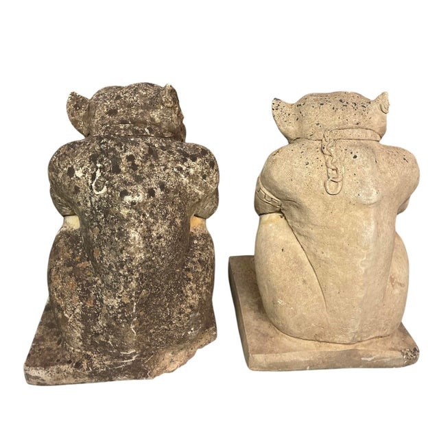 Traditional A Pair of Vintage Seated Cast Stone Gargoyle Garden Statues For Sale - Image 3 of 12